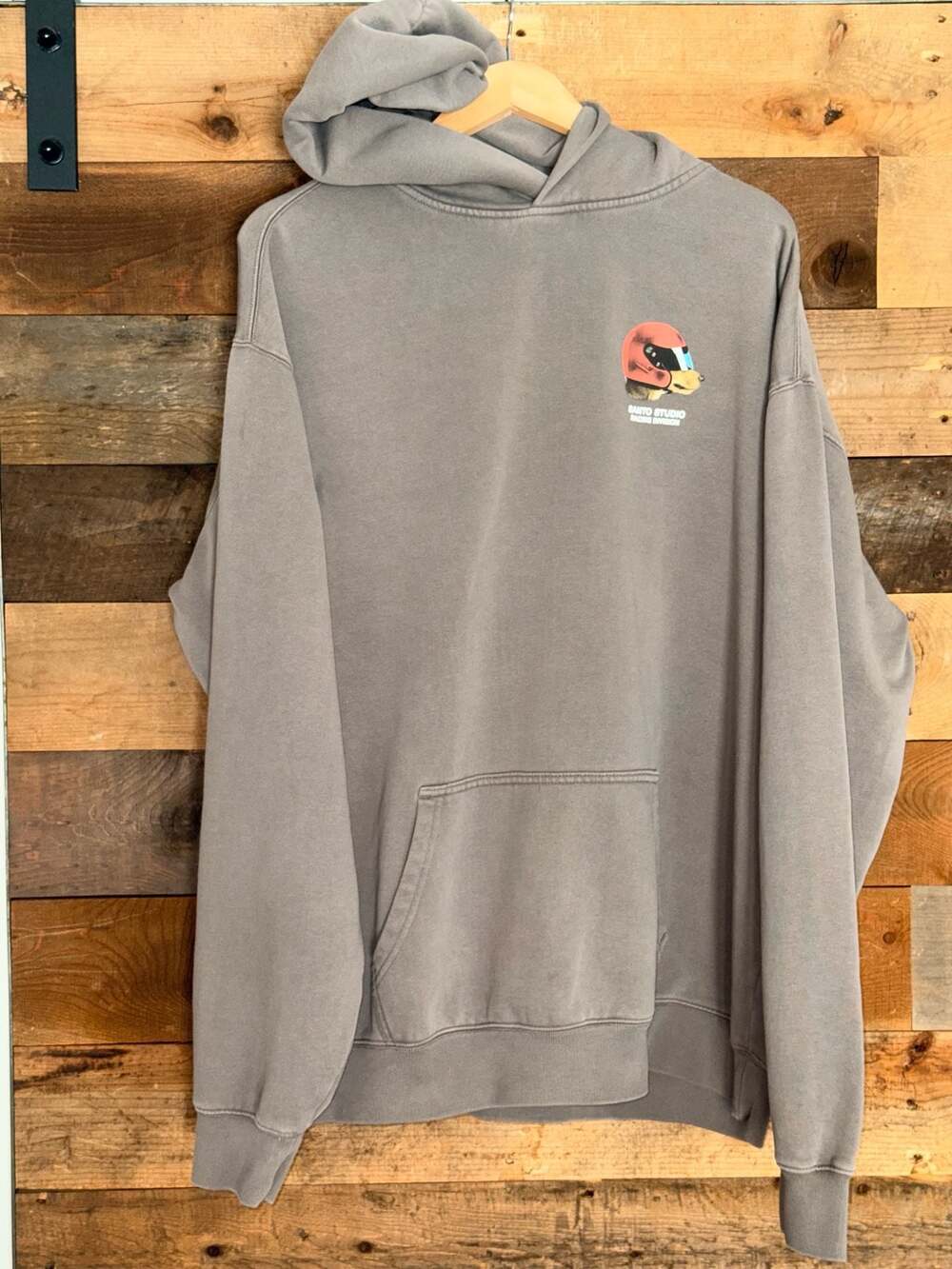 Santo Studio Racing Division Dog Helmet Graphic Hoodie Grey Size XXL - Picture 2 of 7